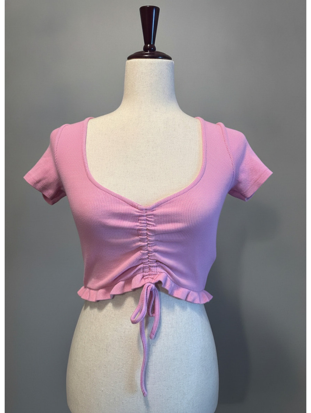 Zara Pink Ruched Drawstring Crop Top Size M